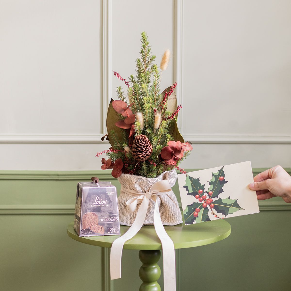 Pack Natal: Mini Abeto com Mini Panettone e Cartão