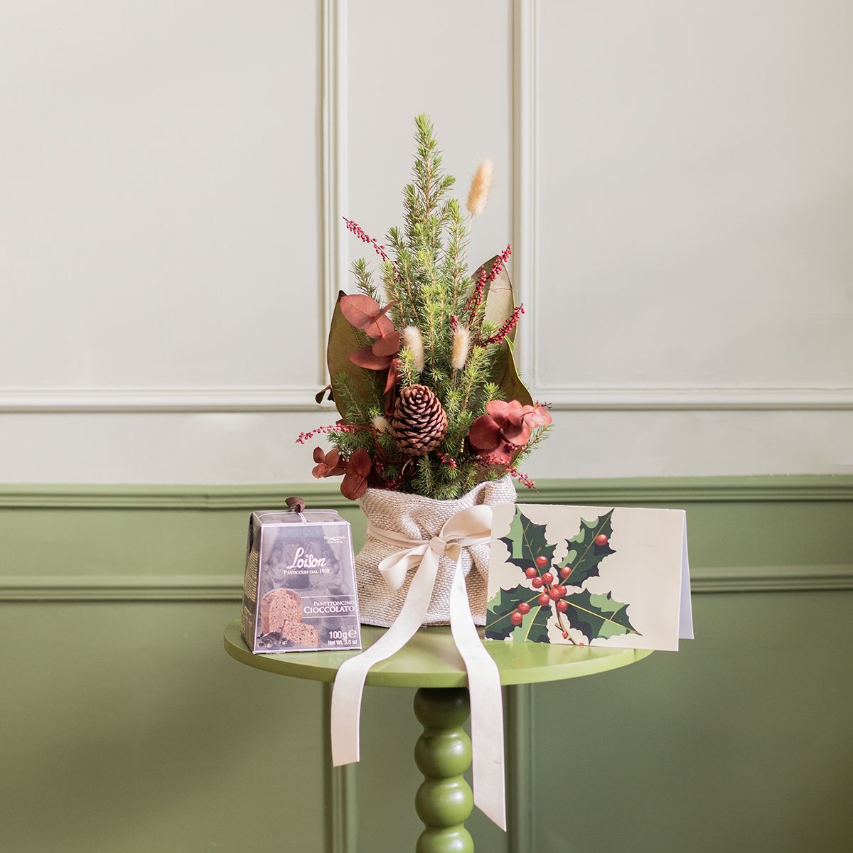 Pack Natal: Mini Abeto com Mini Panettone e Cartão