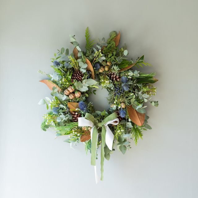 Maxi corona natural de foliage burdeos