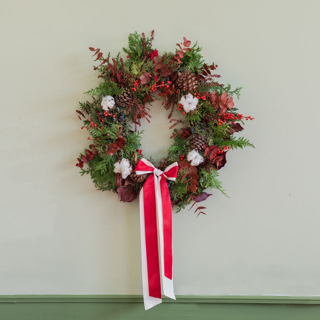 Maxi corona natural de foliage burdeos