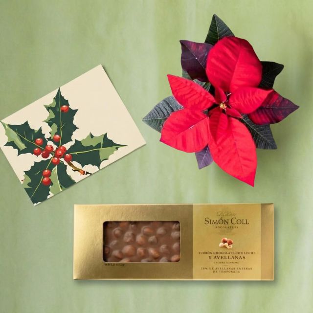 Pack Navidad: Mini Poinsettia con Chocolate y Tarjeta 